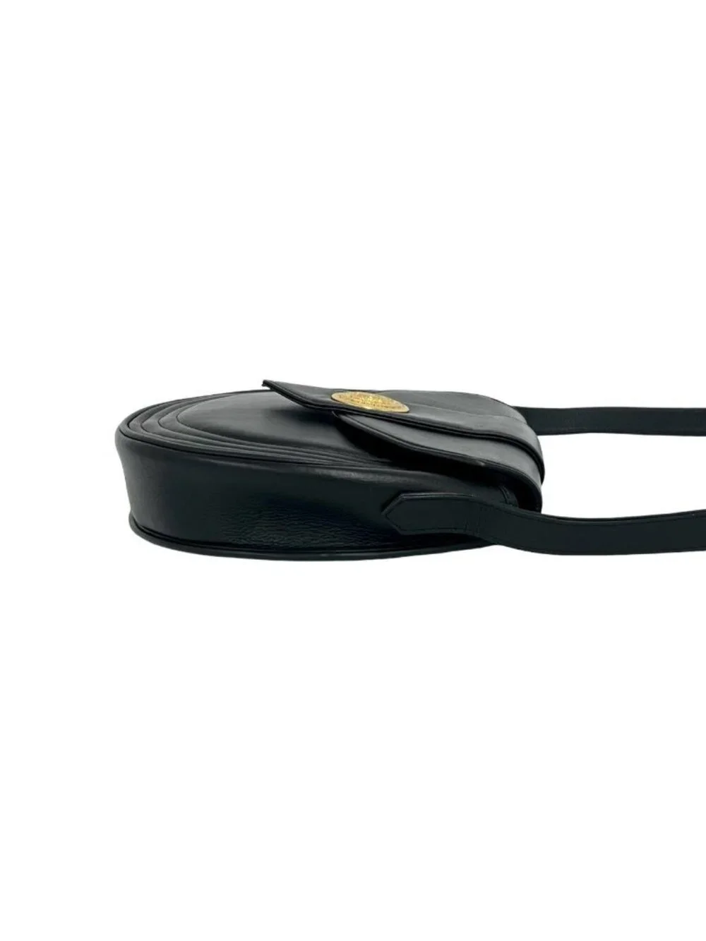 Saint Laurent Yves Vintage Round Logo Leather Shoulder Bag Black